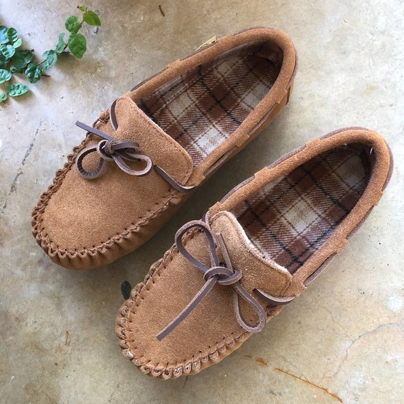 RJ's FUZZIES Women's Leather Moccasins Chestnut Brown 7 - Picture 1 of 5